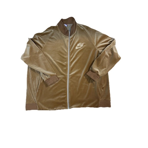 Nike Velour Bomber Jacket Tracksuit Top Mens 3XL Gold‎ Beige Full Zip